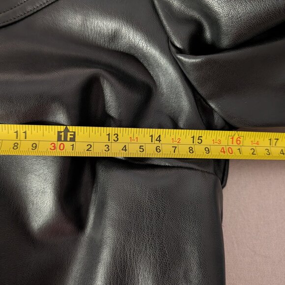 Y2K Inspired Black Faux Leather Mini Dress Size Small Puffy Short Sleeve Lined - Picture 7 of 12